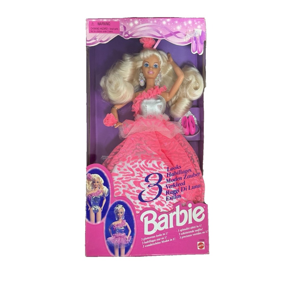 Vintage Barbie Doll 3 Outfits In One Mattel 12339 Foreign Edition NRFB